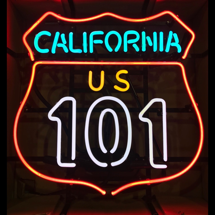 アメリカンネオンサイン ＜CALIFORNIA 101 カリフォルニア101＞サイズ：51×51cm ネオン管 ガレージング 西海岸インテリア  アメリカ雑貨 アメリカン雑貨アメリカンインテリアをカッコよく演出！