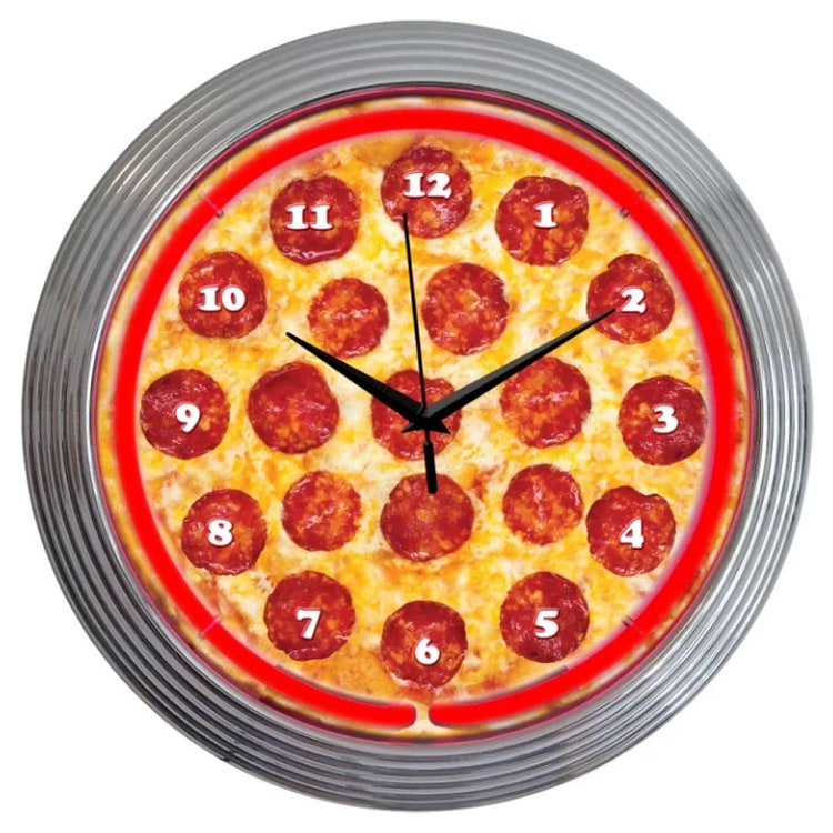壁掛け 時計 ネオンクロック「Pizza」レッドネオン ピザデザイン ネオン管 アメリカン インテリア アメリカ雑貨アメ車に似合うガレージクロック！