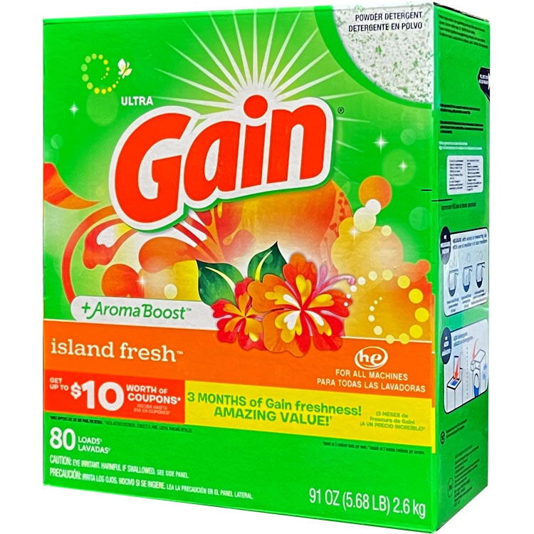 洗濯洗剤 正規輸入品 ゲイン アイランドフレッシュ 2.6kg 91oz 約80回分 大容量 粉末 GAIN P&G 洗濯用洗剤 輸入洗剤 日用品 アメリカ製 アメリカ雑貨ビッグサイズのアメリカ製洗濯洗剤。