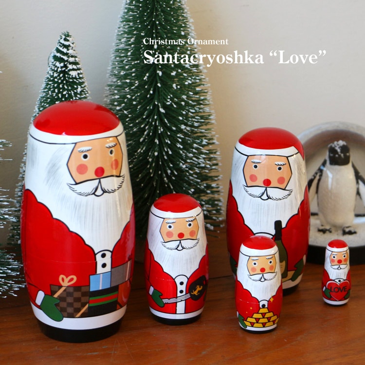 置物 マトリョーシカ サンタクリョーシカ LOVE クリスマス オブジェ オーナメント インテリア雑貨サンタの可愛い木製雑貨