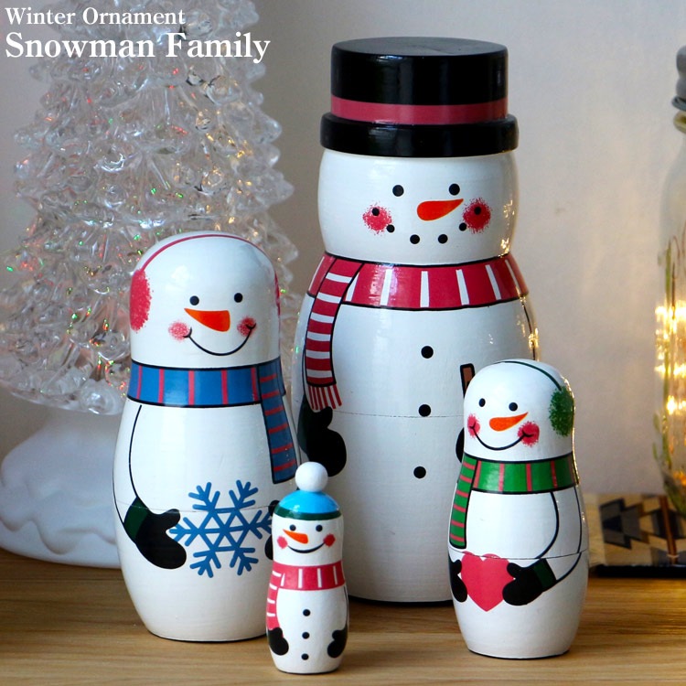 置物 マトリョーシカ スノーマンファミリー クリスマス オブジェ オーナメント インテリア雑貨ゆきだるま型の可愛い木製雑貨