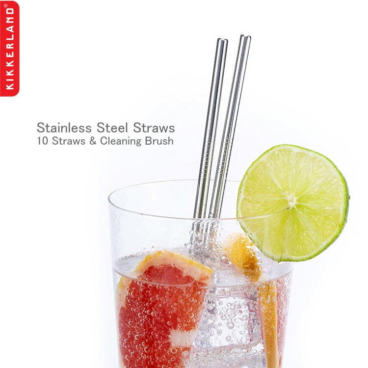 【メール便発送】ストロー キッカーランド ステンレス スチールストロー KCU268 （ストロー10本、クリーニングブラシ） KIKKERLAND キッチン雑貨 アメリカン雑貨
