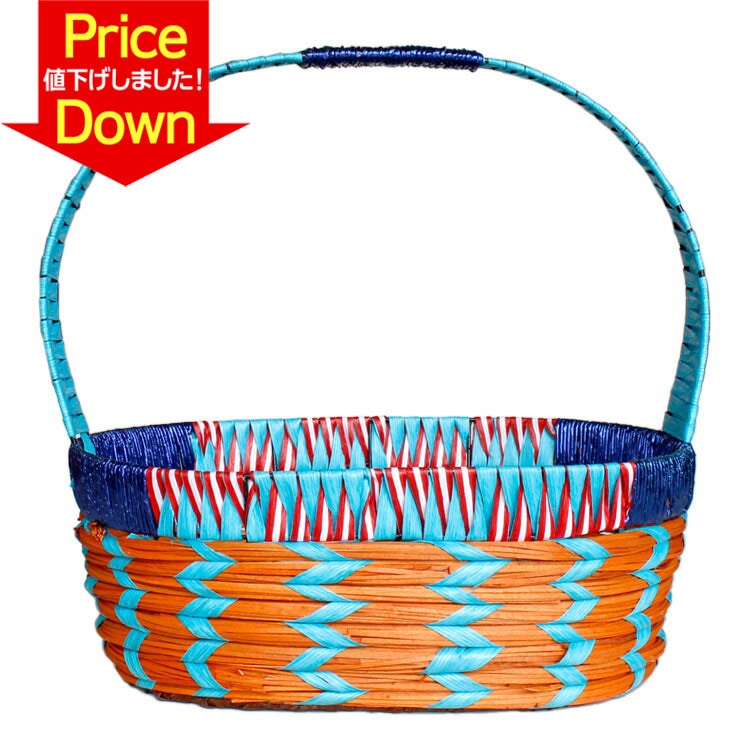 【SALE!】収納 カゴ HERE ペーパーロープバスケット ラウンド オレンジ/ブルー 43×31×43cm(約)バスケット アメリカン雑貨
