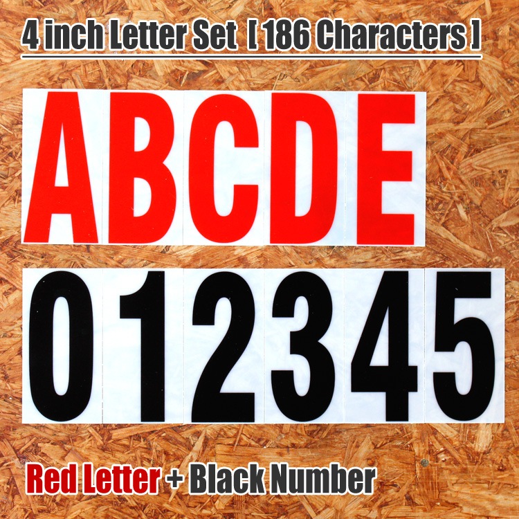 サインボード用 4インチ レターセット （赤文字＋黒数字）186文字セット フォントセット アメリカ雑貨 アメリカン雑貨