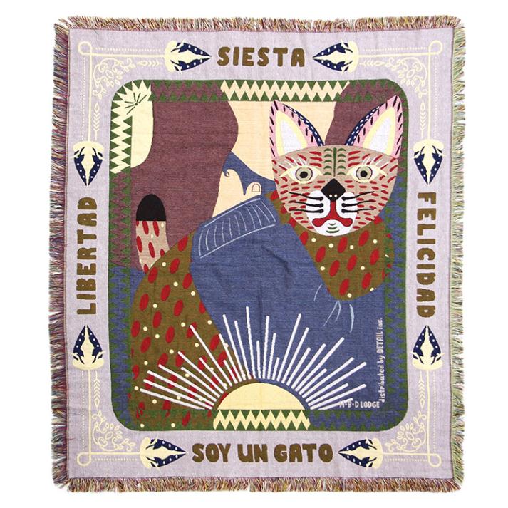 OAX スローケット キャット 幅127×高さ150cm ポリエステル コットン 大判 ブランケット 布 クロス ひざ掛け おしゃれ 猫 ねこ メキシコ オアハカ HERE