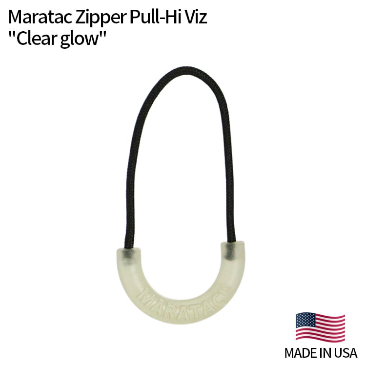 【メール便発送】Maratac Zipper Pull-Hi Viz マラタック ジッパープル 3個入り （クリアグロウ）W3×D1.8cm ループ長 約9cm アメリカ製 蓄光 光る アウトドア 防災 ジッパーMADE IN USA 暗闇で光る便利なジッパータブ3点セット。