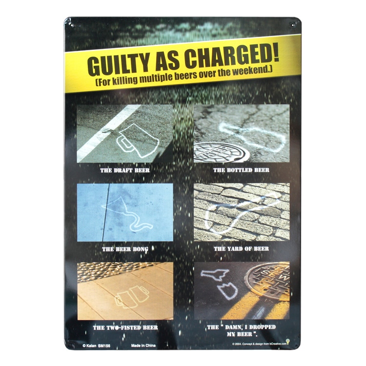 看板 ファンサイン QUILTY AS CHARGED! 縦29.5×横21cm ブリキ製 おもしろ看板 店舗 ディスプレイ アメリカ雑貨