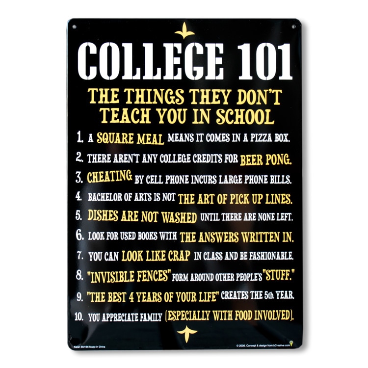 看板 ファンサイン COLLEGE 101 縦29.5×横21cm ブリキ製 おもしろ看板 店舗 ディスプレイ アメリカ雑貨