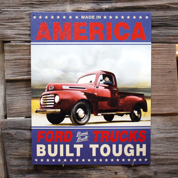 メタルサイン 「フォード Ford Trucks Built Tough」 #1909 Ford ブリキ看板 ガレージ アメリカ雑貨 アメリカン雑貨