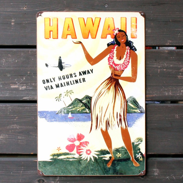 スティールサイン 「Hawaii Hours Away」 PTS-233 ハワイアン メタルサイン 看板 アメリカ雑貨 アメリカン雑貨