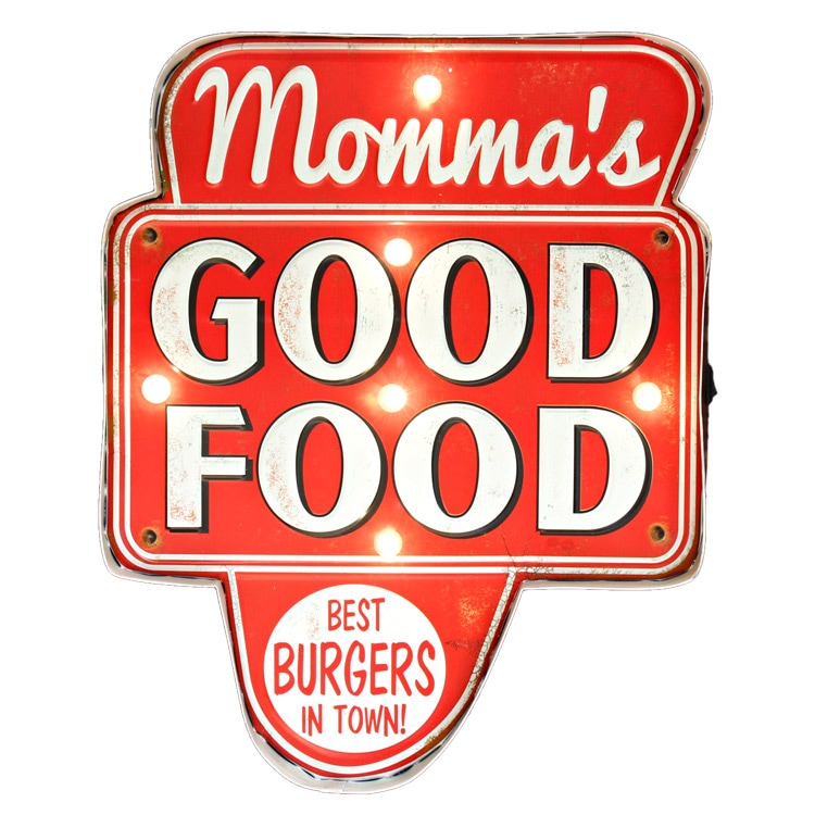 看板 LEDライト付きウォールサイン 『GOOD FOOD』 高さ40×幅32×厚み5cm スチール製 電池式 照明 壁掛け アメリカン雑貨