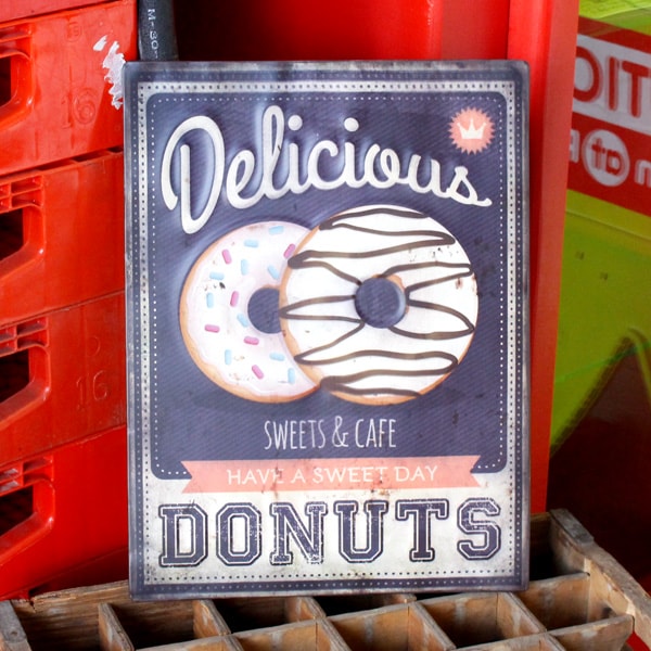 アンティークエンボスプレート「Donuts」 （RECTサイン ） ブリキ製看板 ティンサイン アメリカ雑貨 アメリカン雑貨
