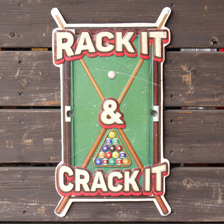 ブリキ看板 エンボスメタルサイン ラックイット・クラックイット Rack