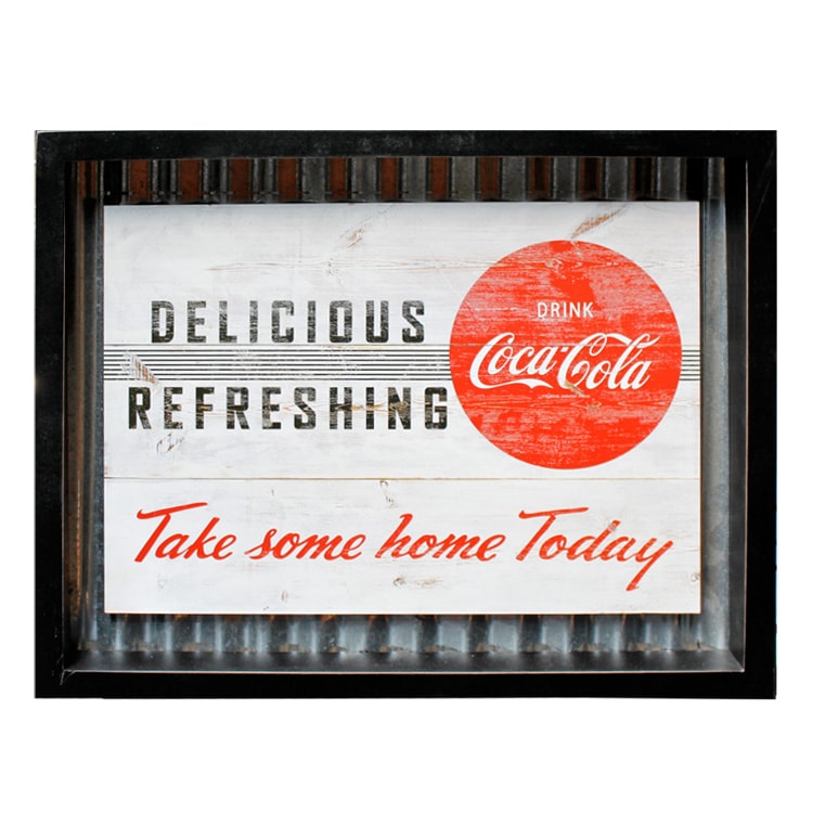 コルゲーテッドメタル デザイン看板 コカ・コーラ 「COCA-COLA Take Some Home Today」 #189947 H28×W35.5cm ブリキ看板 波板 フレームアート 壁面ディスプレー アメリカ雑貨 アメリカン雑貨