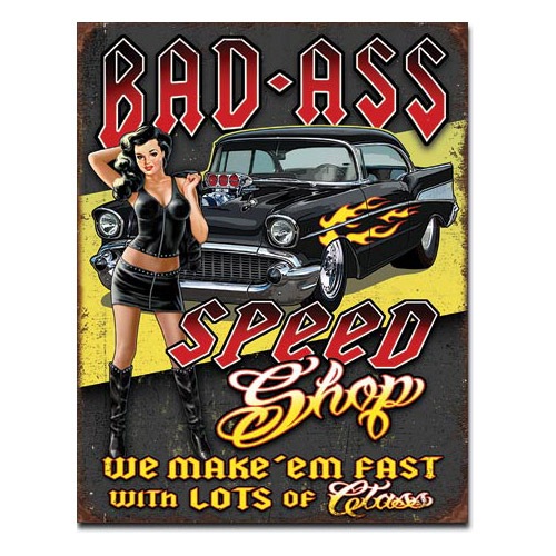 メタルサイン 「Bad Ass Speed Shop」# 2277 バッドアス 縦40.5×横31.7cm ブリキ看板 アメリカ製 店舗装飾 壁面ディスプレー アメリカ雑貨