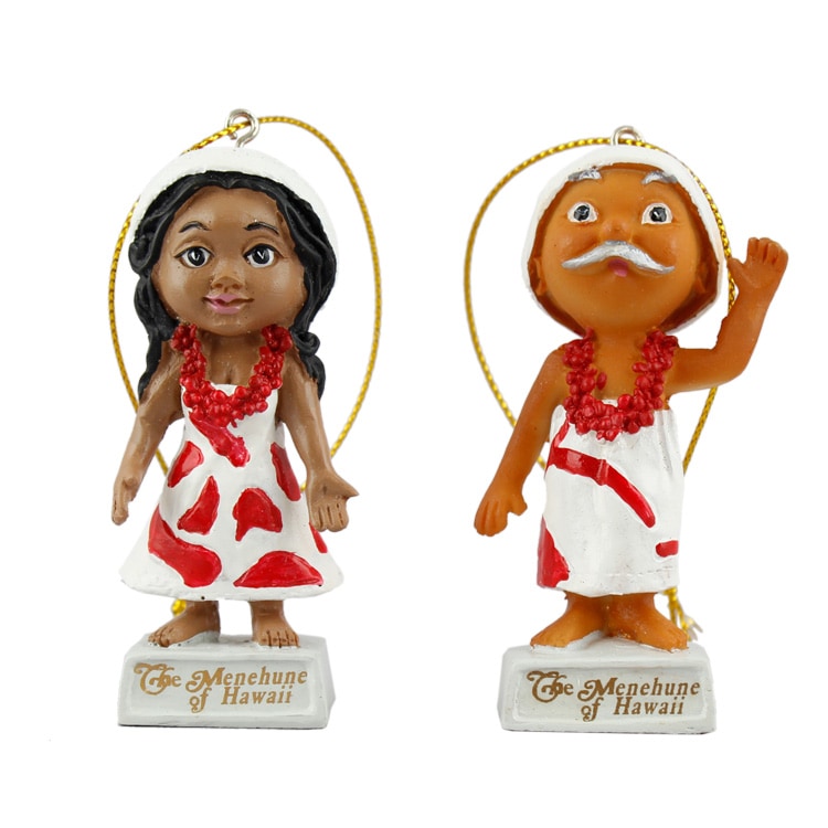 レジン製フィギュア メネフネ ミニ ペアクリスマス アンクル&アンティ 高さ8cm レジン製 クリスマス オーナメント MENEHUNE ハワイアン雑貨メネフネドールのX’masオーナメント