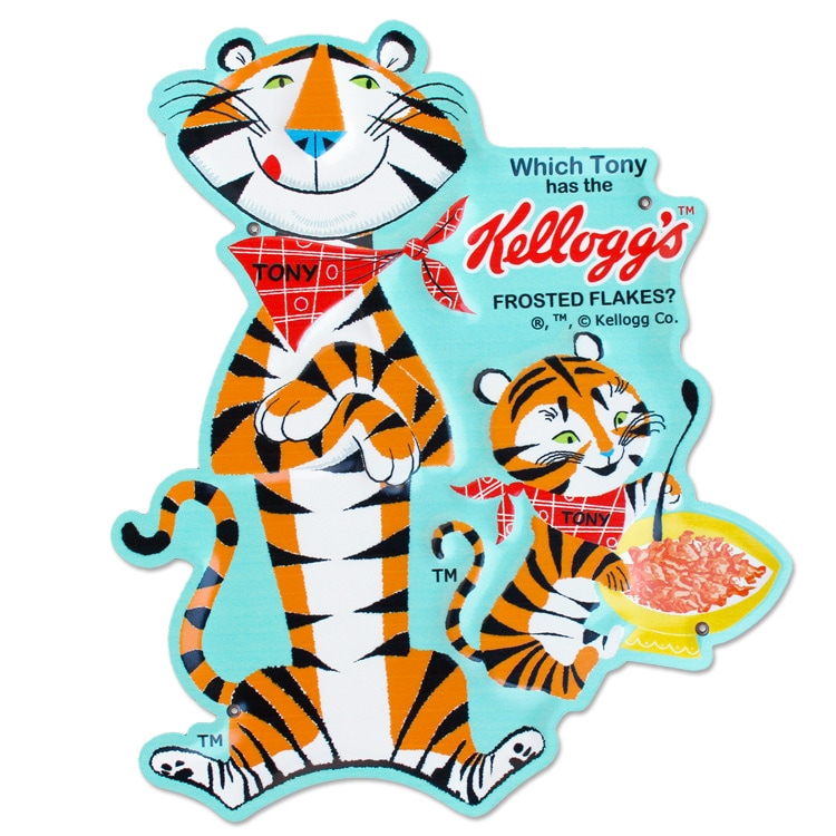看板 Kellogg's ケロッグ エンボス メタルサイン KG002 TONY GREEN 縦39×横32.5cm ブリキ製 トニー かわいい おしゃれ インテリア 店舗 アメリカン雑貨