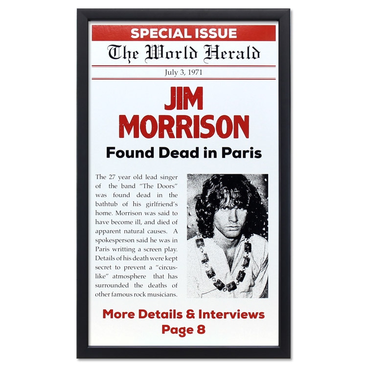 額入りバンドポスター ジム・モリソン Dead in Paris July 3 1971 サイズ：36.1×59cm ショープリント 輸入ポスター インテリア アメリカン雑貨