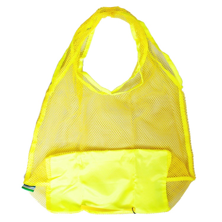 メッシュエコバッグ イエロー 蛍光 コンパクト おしゃれ トート バッグ マチ付き 男女兼用 インストゥルメンタル
