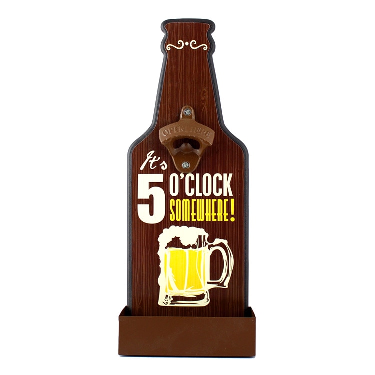 栓抜き 壁面 ウォールマウントボトルオープナー 5 O'clock Somewhere! 5時にどこかで！ 王冠受け付き アメリカ雑貨