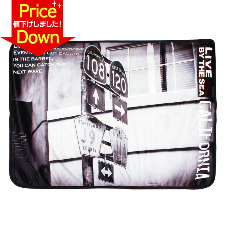 【SALE！】ひざ掛け Live By The Sea CALIFORNIA クォーター ブランケット「Street Sign ストリートサイン」縦75×横105cm ポリエステル製 ビーチ カリフォルニア アメリカン雑貨