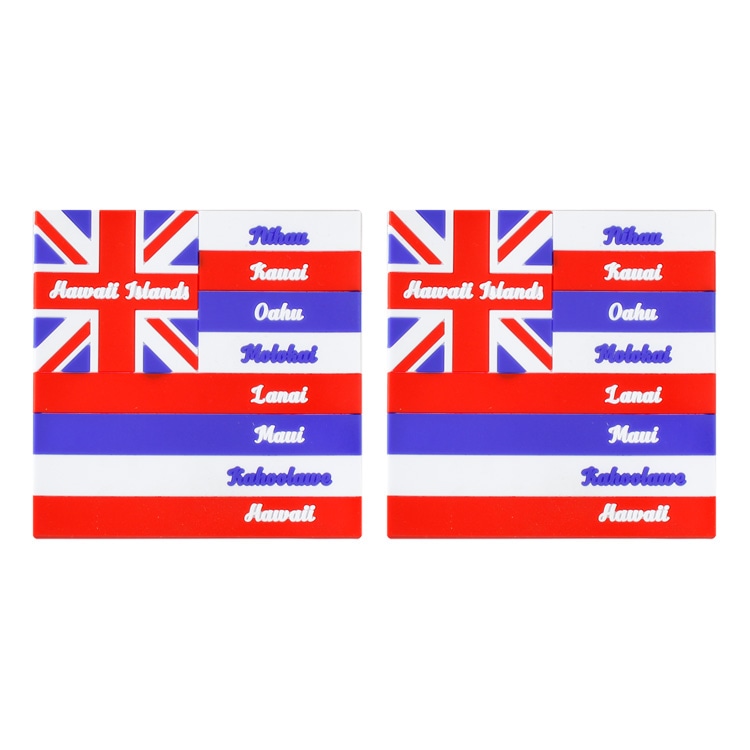 【メール便発送】ラバー製 コースター 2枚セット 「HAWAII Islands」 ハワイアンフラッグ 縦9.5×横9.5×厚み0.3cm ハワイ州 フラッグ柄 バーグッズ アメリカ雑貨 アメリカン雑貨