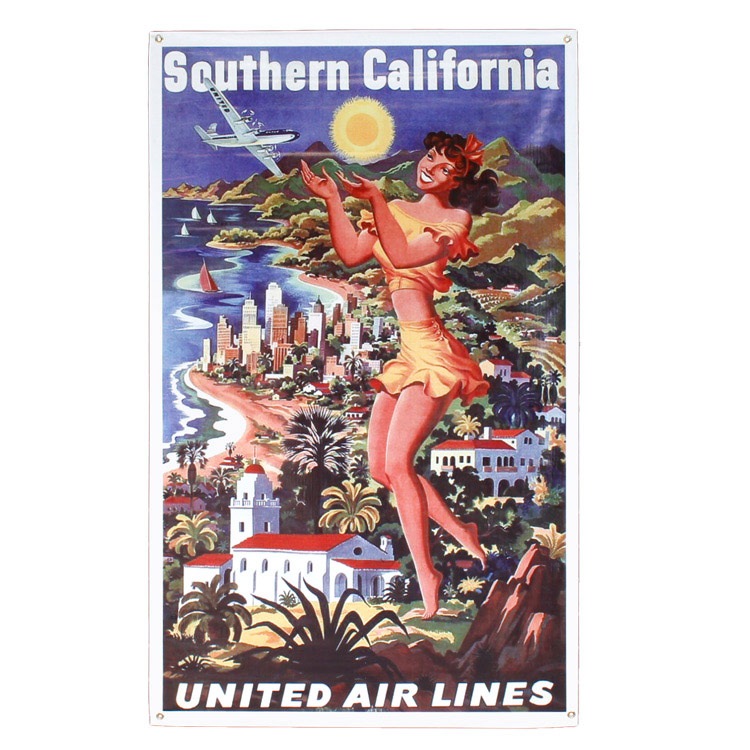 バナー プロモーションバナー SOUTHERN CALIFORNIA 縦138×横85cm ビニル シート ウォールデコレーション タペストリー フラッグ ユナイテッド航空 広告 アメリカン雑貨 アメリカ雑貨
