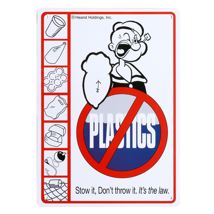 看板 プラスチックメッセージサイン ポパイ NOプラスチック 縦33.5×横25.5cm プラスチック製 Popeye キャラクター 海洋ゴミ防止 環境問題 ポイ捨て防止 リプロダクト サイン アメリカン雑貨