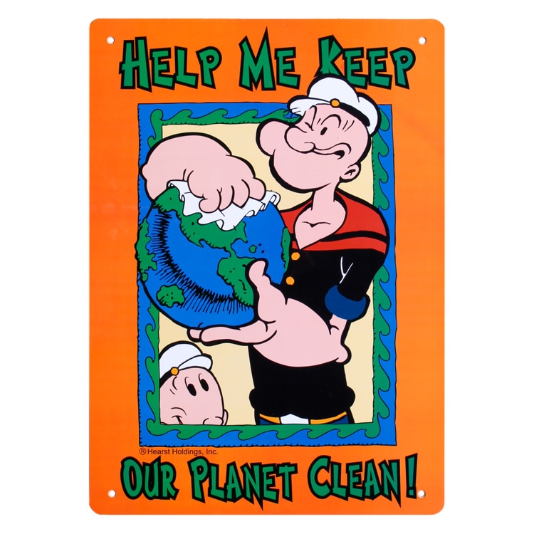 看板 プラスチックメッセージサイン ポパイ プラネットクリーン 縦33.5×横25.5cm プラスチック製 ECO エコ 環境問題 ポイ捨て防止 リプロダクト サイン Popeye キャラクター アメリカン雑貨