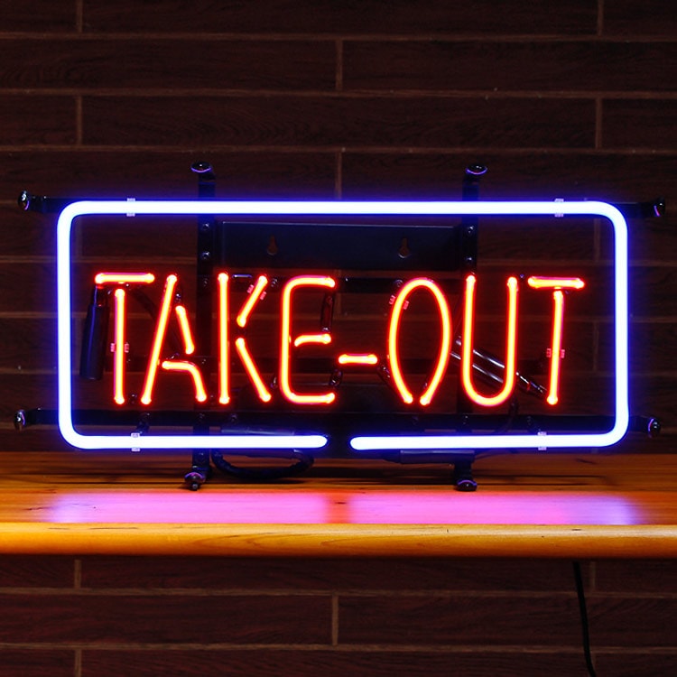 ネオンサイン / TAKE-OUT テイクアウト 高さ23×幅46×奥行13cm (デザインサイズ:高さ17.5×幅41.5cm)インテリア ネオン管 電飾 店舗装飾 アメリカ雑貨 アメリカン雑貨