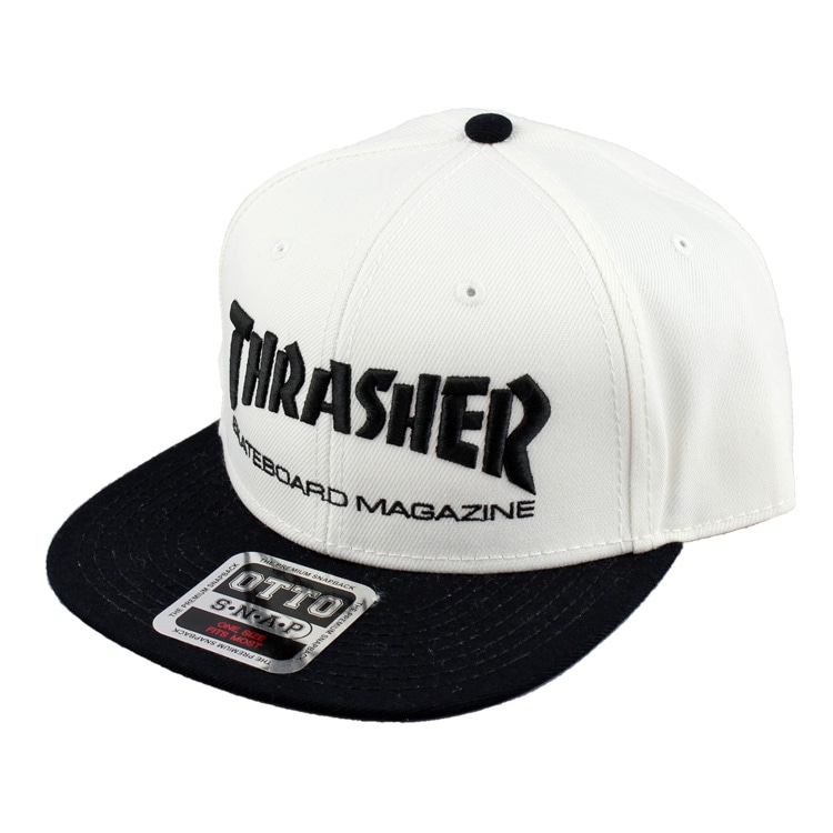 帽子 THRASHER スラッシャー フラットバイザー キャップ ホワイト フリーサイズ コットン製 メンズ レディース ファッションアメリカン雑貨