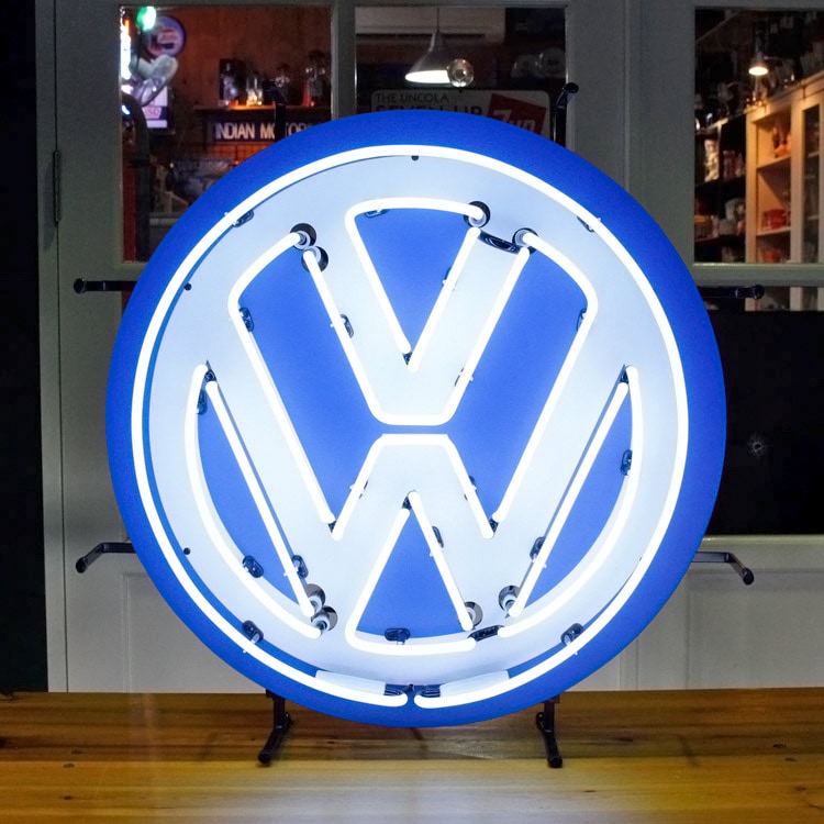 看板 照明 ネオンサイン VOLKS WAGEN フォルクスワーゲン 縦61×横60.5×奥行15cm（デザイン部直径58cm） ネオン管 オフィシャルライセンス インテリア アメリカン雑貨アメリカンガレージに良く合うウォールデコレーション