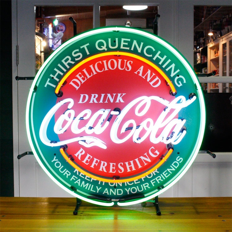 看板 照明 ネオンサイン COCA-COLA コカ・コーラ EVERGREEN 縦60×横60×奥行16cm（デザイン部直径58cm） ネオン管 オフィシャルライセンス インテリア アメリカン雑貨アメリカンガレージに良く合うウォールデコレーション
