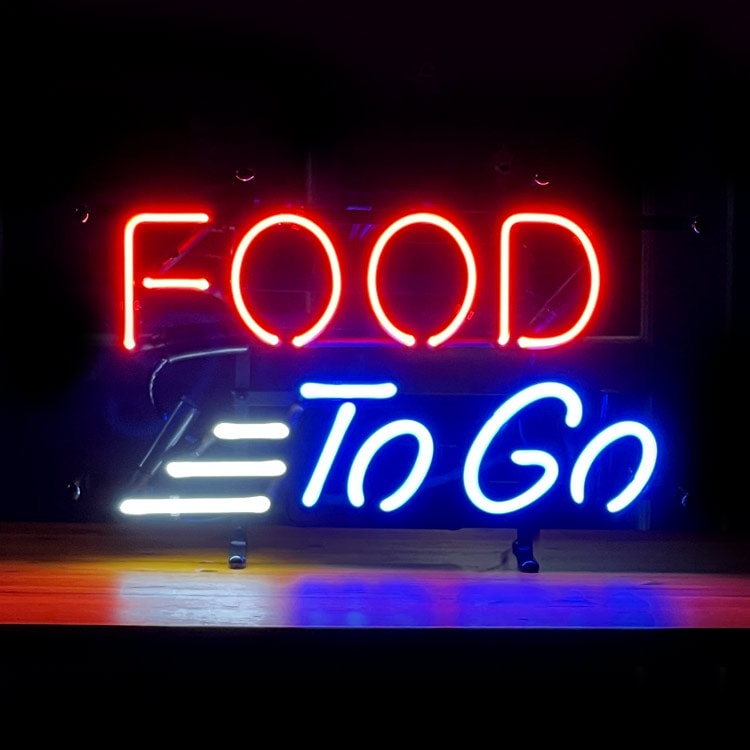 ネオンサイン FOOD TO GO 高さ26.5×幅41.5×奥行き12.5cm ネオン管 照明 店舗装飾 インテリア ガレージング アメリカ雑貨