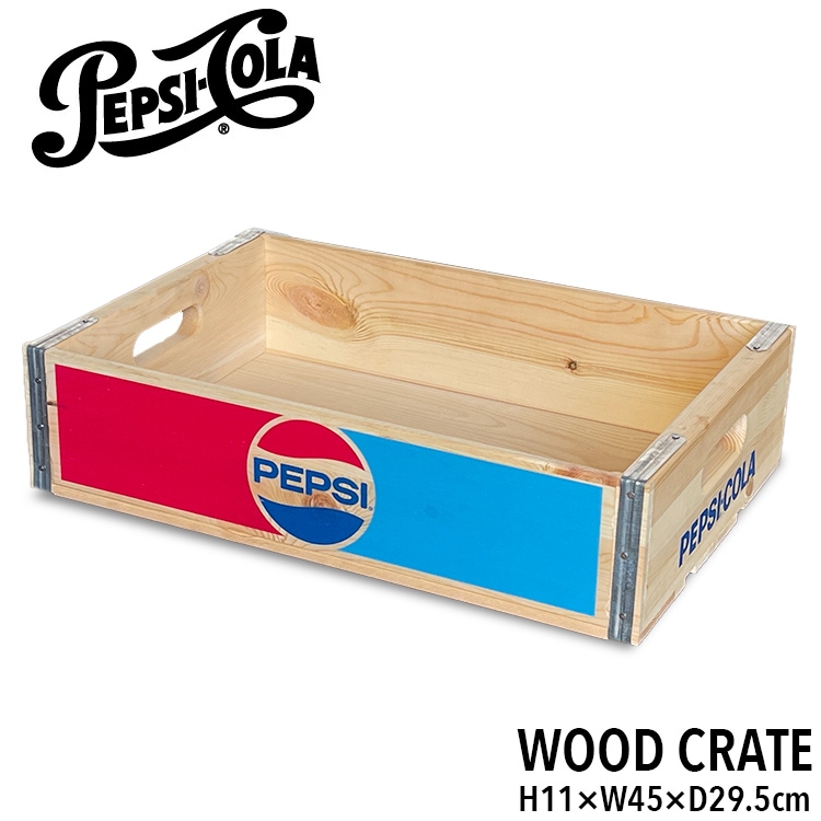 PEPSI ペプシ ウッドクレート PEPSI-2  レッド／ブルー H110×W450×D295mm 木箱 インテリア収納 アメリカ雑貨
