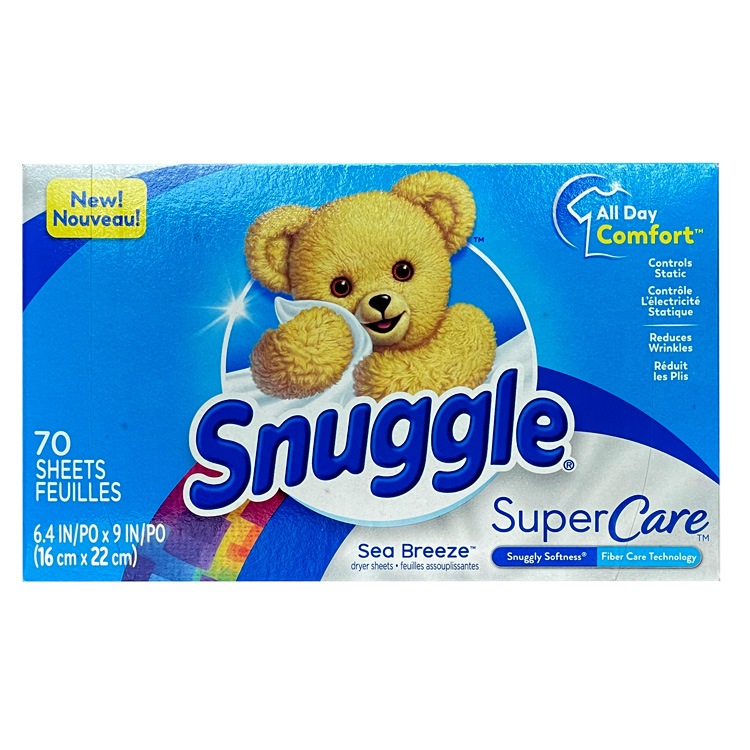シート柔軟剤 スナッグル スーパーケア シーブリーズ 70枚入り Snuggle 乾燥機教柔軟シート 色落ち防止 静電気防止 洗濯用品 日用品 アメリカ製たっぷり70枚。乾燥機用のシートタイプ柔軟剤。