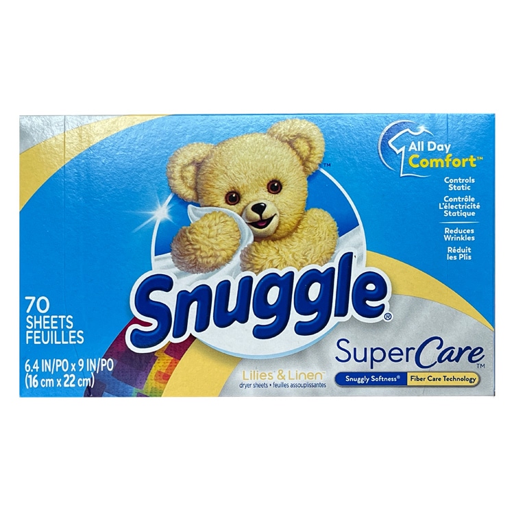 シート柔軟剤 スナッグル スーパーケア リリーズ＆リネン 70枚入り Snuggle 乾燥機用 柔軟シート 色落ち防止 静電気防止 洗濯用品 アメリカ製
