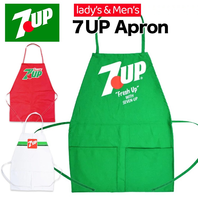エプロン 7UP セブンアップ 縦63×横47.5cm 左右ポケット付き コットン