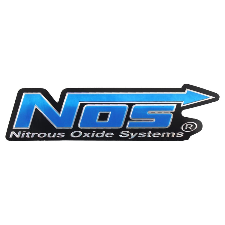 【メール便発送】エンボス メタリックステッカー NOS ブルー 11.8×3.2cm 横長 ロゴ デカール アメリカ雑貨存在感あるクールなステッカーで小物をカスタマイズ！