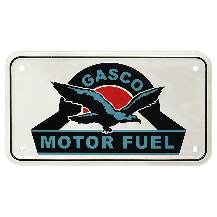【メール便発送】バイクナンバープレート型CMプレート GASCO MOTOR FUEL 縦10×横18cm インテリア ミニ看板 アメリカン雑貨