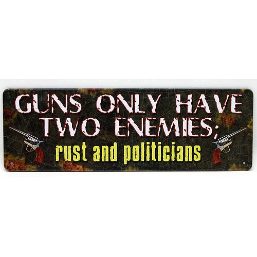 【メール便発送】ティンプレート（S) GUNS ONLY HAVE TWO ENEMIES 縦9×横27cm ブリキ看板 インテリア アメリカ雑貨
