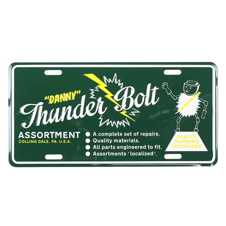【メール便発送】CMプレート Thunder Bolt - Green CMP-154 縦15.3×横30.3cm ナンバープレート型 インテリア 看板 アルミ製 アメリカン雑貨飾るだけでかっこいい アメリカンプレート。