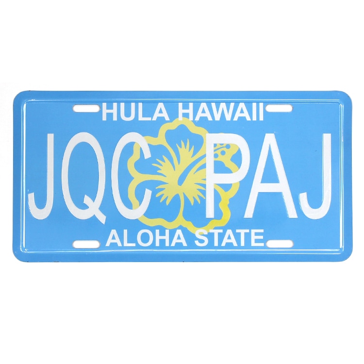 【メール便発送】 CMプレート ハワイアン JQC PAJ ブルー 縦15.3×横30.3cm ナンバープレート型 インテリア 看板 アルミ製 アメリカン雑貨
