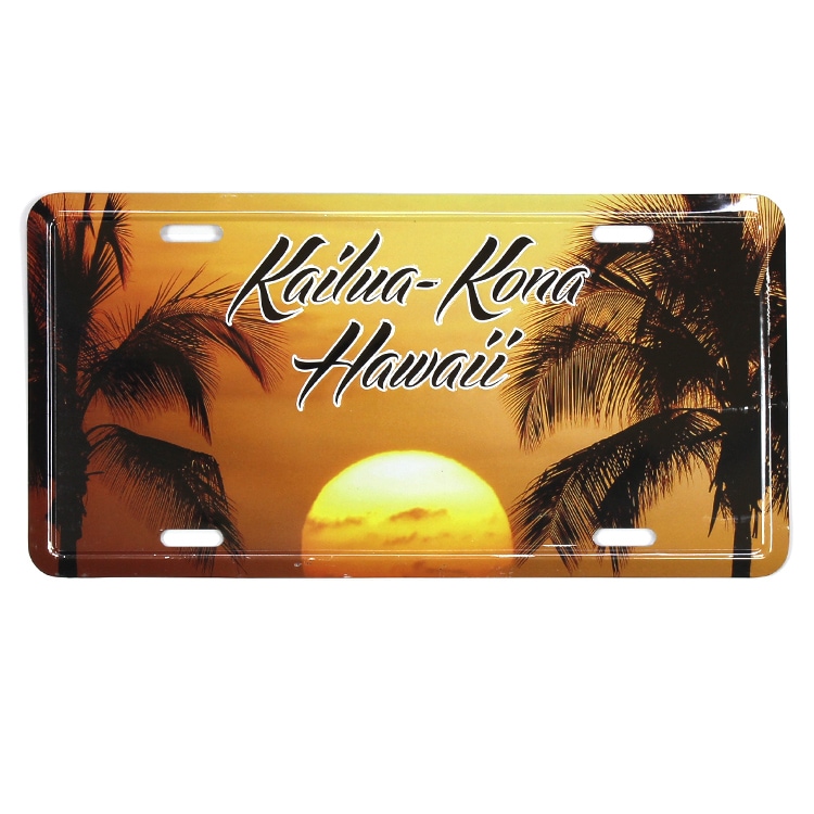 【メール便発送】 CMプレート ハワイアン Kailua - Kona Hawaii サンセット 縦15.3×横30.3cm ナンバープレート型 インテリア 看板 アルミ製 アメリカン雑貨