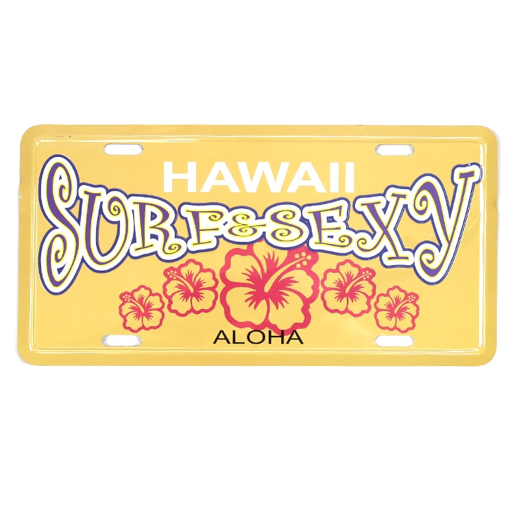 【メール便発送】 CMプレート ハワイアン HAWAII Surf & Sexy 縦15.3×横30.3cm ナンバープレート型 インテリア 看板 アルミ製 アメリカン雑貨