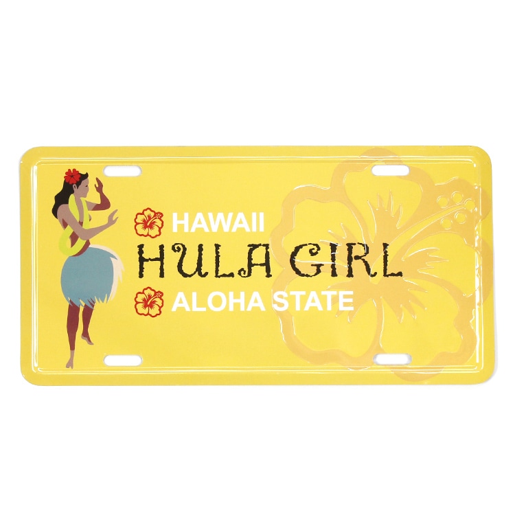 【メール便発送】 CMプレート ハワイアン HAWAII HULA GIRL 縦15.3×横30.3cm ナンバープレート型 インテリア 看板 アルミ製 アメリカン雑貨