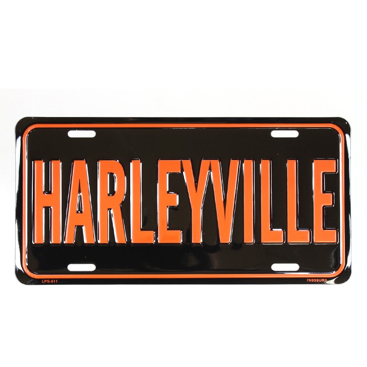 【メール便発送】CMプレート HARLEYVILLE （ハーレーヴィル ） 縦15.3×横30.3cm ナンバープレート型 インテリア 看板 アルミ製 アメリカン雑貨
