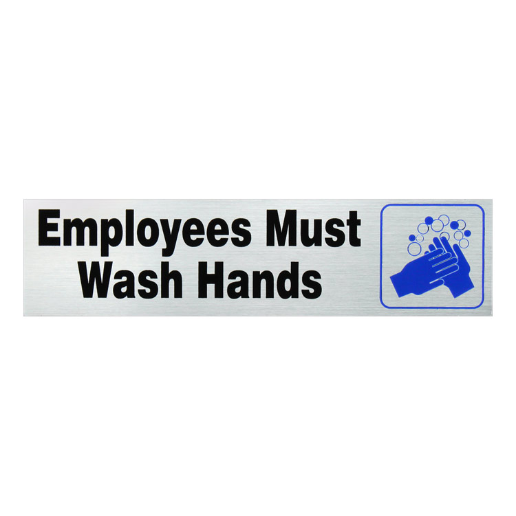 【メール便発送】HILLMAN ヒルマン アルミサインステッカー Employees Must Wash Hands 従業員は手を洗いましょう #848594 縦5.1×横20.3cm アルミ製 Made in USA アメリカ雑貨