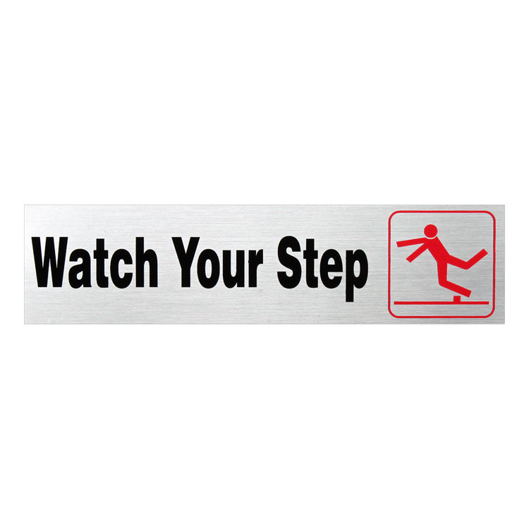 【メール便発送】HILLMAN ヒルマン アルミサインステッカー Watch Your Step 足元注意 #845623 縦5.1×横20.3cm アルミ製 Made in USA アメリカ雑貨