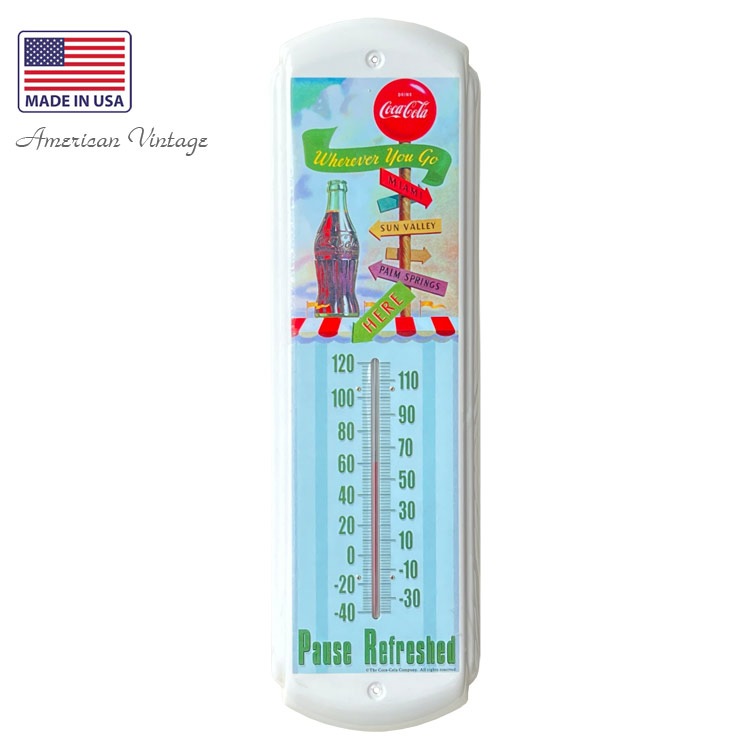 メタルサーモメーター Coca-Cola コカ・コーラ Wherever you go #30069 アメリカ製 デッドストック
